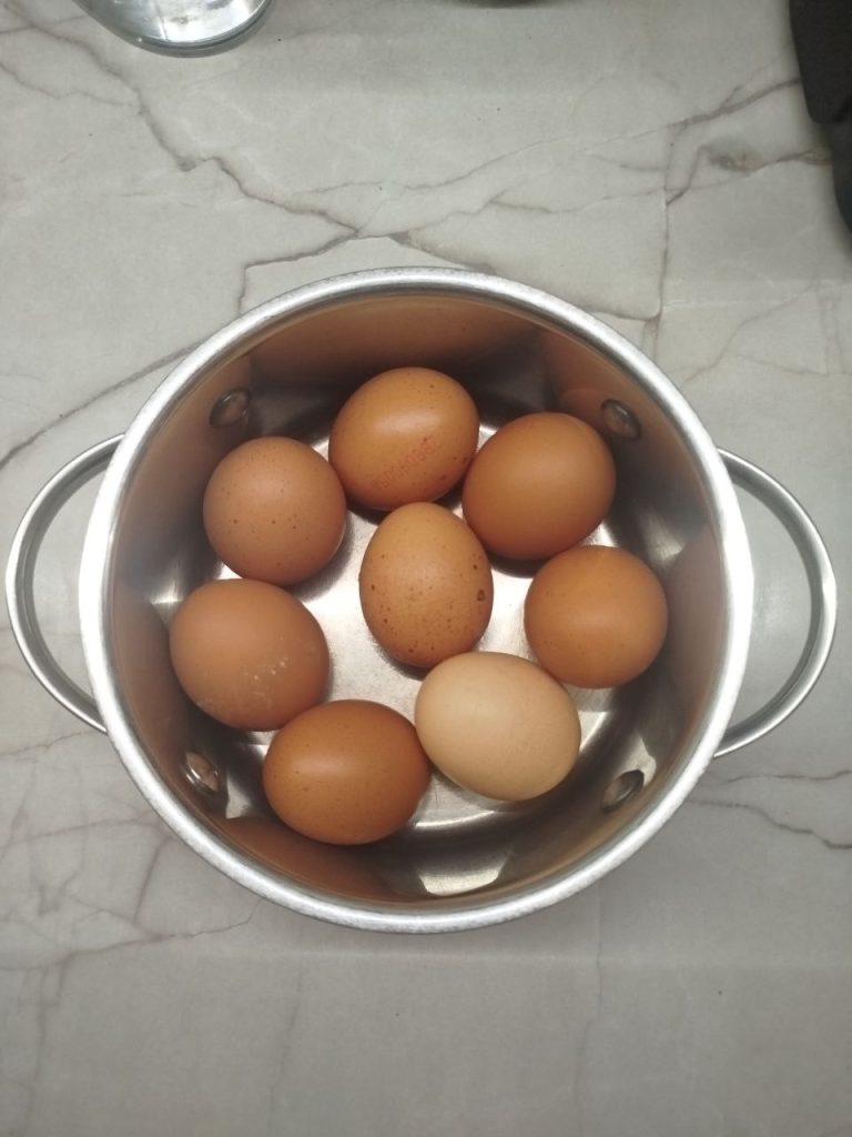place the eggs in a saucepan and cover with water